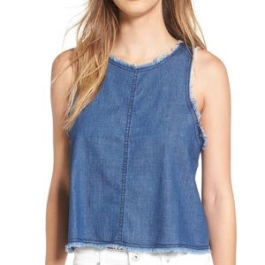Nordstrom BP Frayed Blue Denim Tank Top Size X-Small